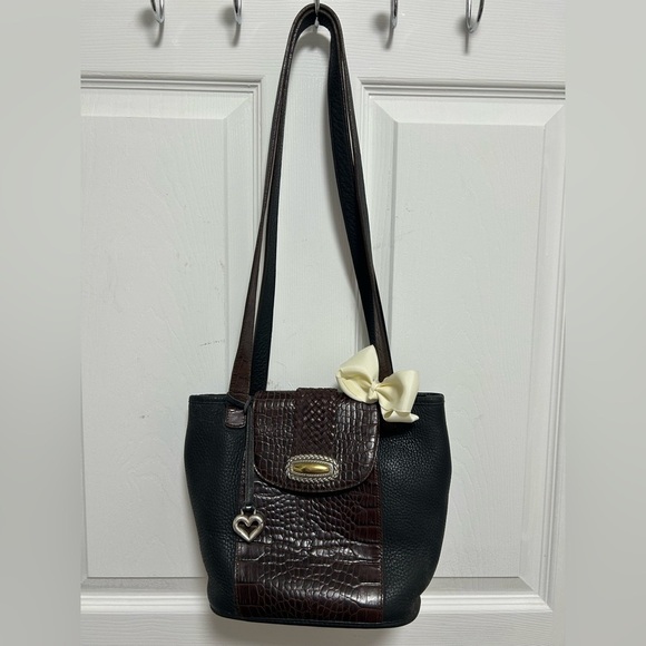 Brighton Handbags - Vintage Brighton Black and Brown Shoulder Bag with Heart Charm